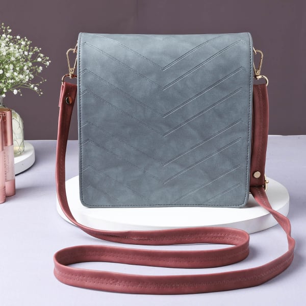Dual Tone Sling Bag For Women - Pink And Silver Grey