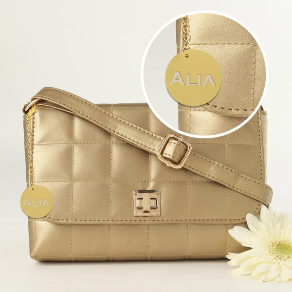 Dull Gold Personalized Structured Sling Bag