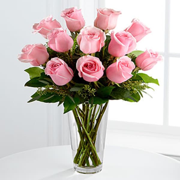E8-4304 The Long Stem Pink Rose Bouquet by FTDÂ® - VASE INCLUDED