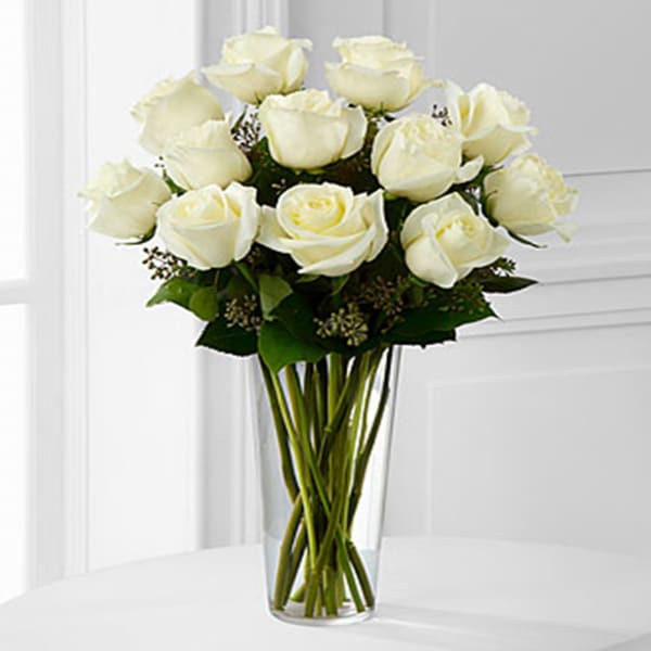 E8-4812 The White Rose Bouquet by FTDÂ® - VASE INCLUDED