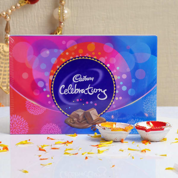 Earthen Diyas With Cadbury Celebrations Chocolate Box