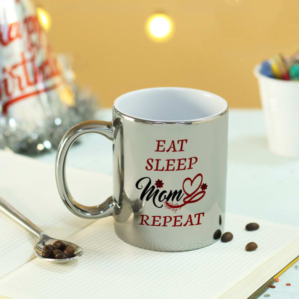 Eat Sleep Repeat Personalized Silver Mug for Mom