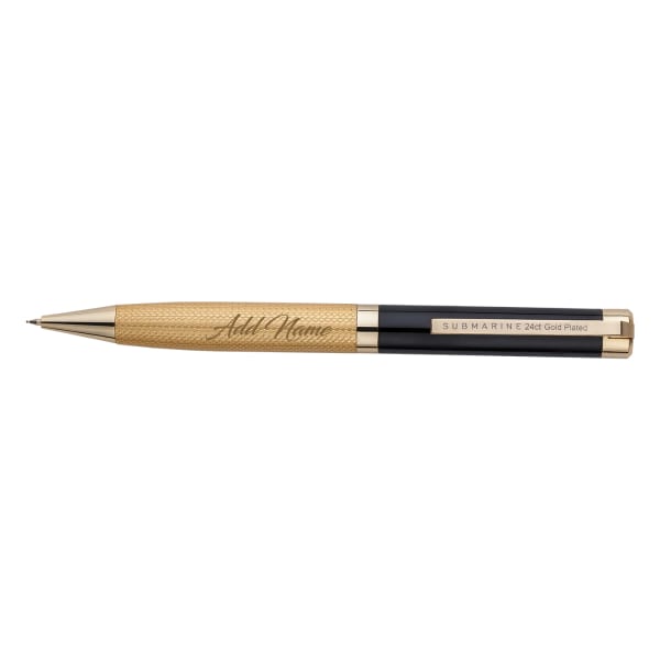 Elegant 24 Carat Gold Plated Black Ball Pen - Customized with Name