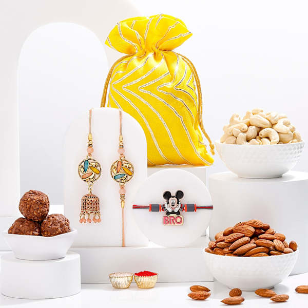 Elegant Bhaiya Bhabhi And Kids Rakhi Hamper