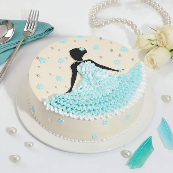 Elegant Blue Blossom Women's Day Cake (500 gm)