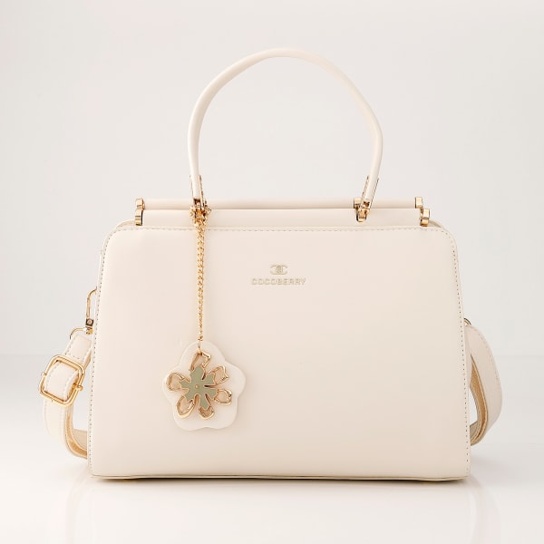 Elegant Charm Handbag With Detachable Strap - Diamond White