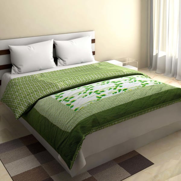 Elegant Cotton Quilt In Forest Green And Grey Gift Send Home And