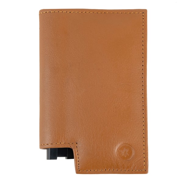 Elegant Genuine Leather Pop Up Card Holder - Tan