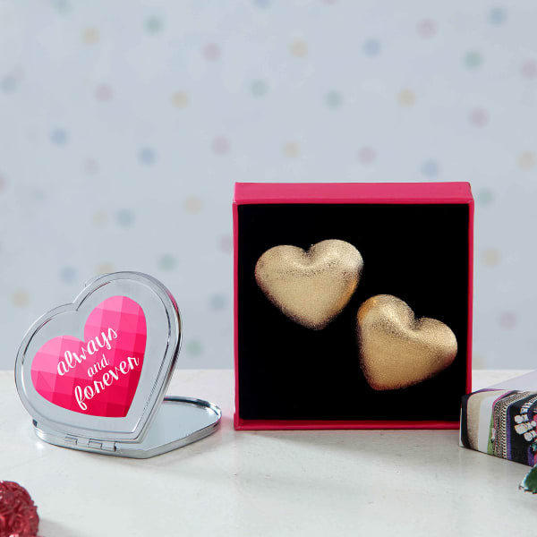 Elegant Heart Shaped Earrings with Compact Mirror in Gift Box