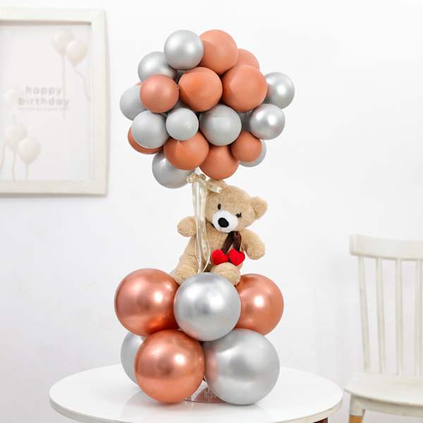 Elegant Metallics Balloon And Teddy Arrangement
