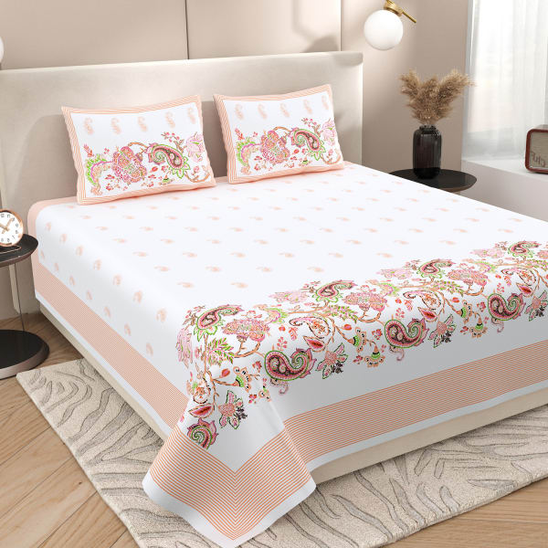 Elegant Pink Floral Bedsheet For Diwali