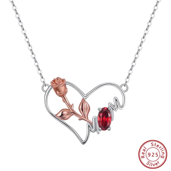 Elegant Red Gemstone Mom Pendant