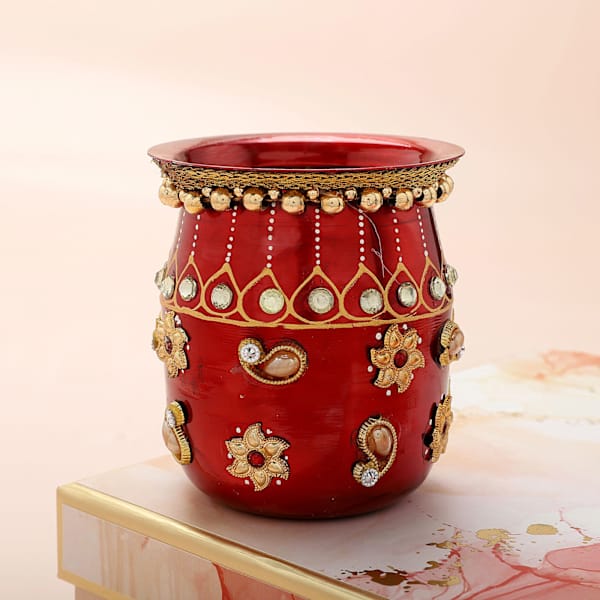 Elegant Red Steel Karwa