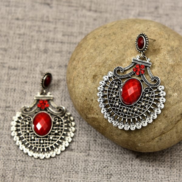 red oxidised earrings