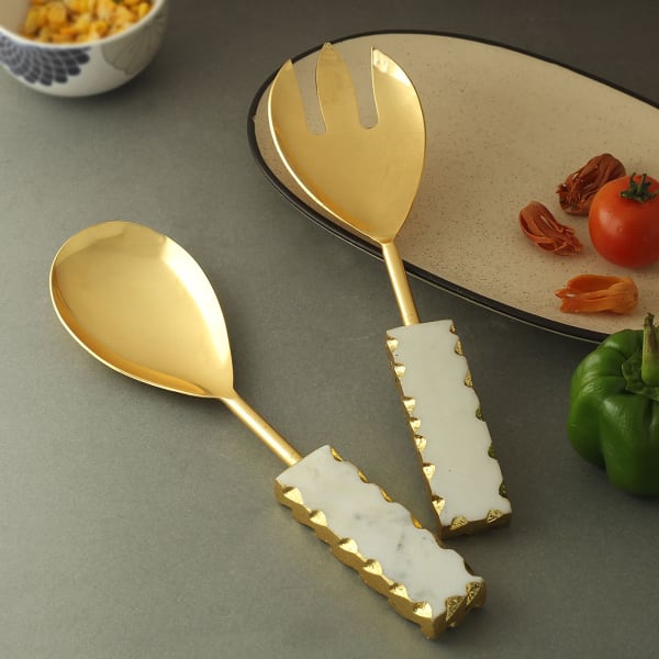 Elegant White And Gold Serving Spoons