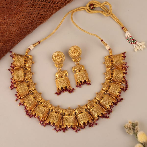 Elephant Dome Antique Gold Necklace Set