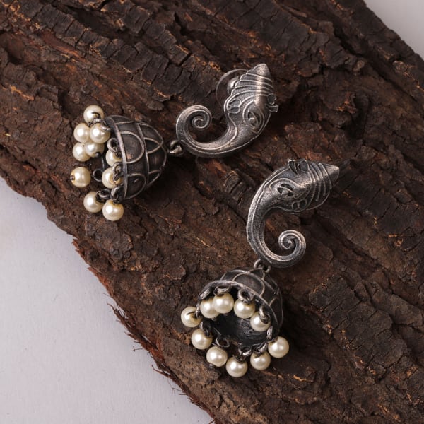 Elephant Head Silver Oxidised Earrings