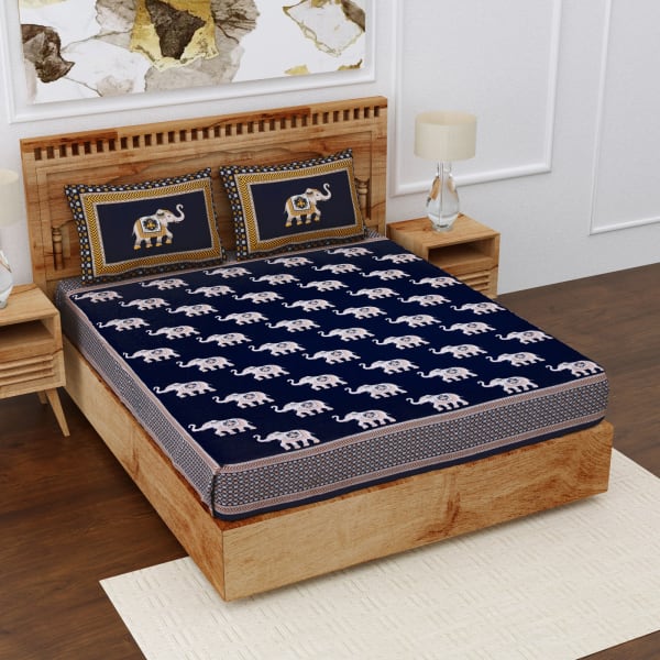 Elephant Print Cotton Double Bedsheet