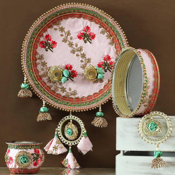 Embroidery Designer Karwa Chauth Thali Set
