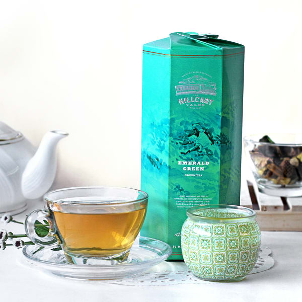 Emerald Green Tea and Lemon grass Candle with Cup & Saucer Gift/Send