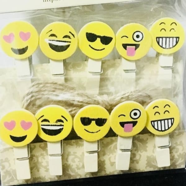 Buy/Send Emojis Emoticons Round Wooden Photo Paper Clips Set Of 10