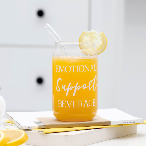 Emotional Support Beverage - Can-Shaped Glass With Straw