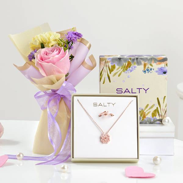 Enchanting Blossoms And Jewellery Combo For Her