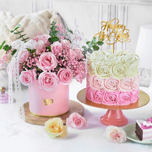 Enchanting New Year Pink Bloom And Cake Combo