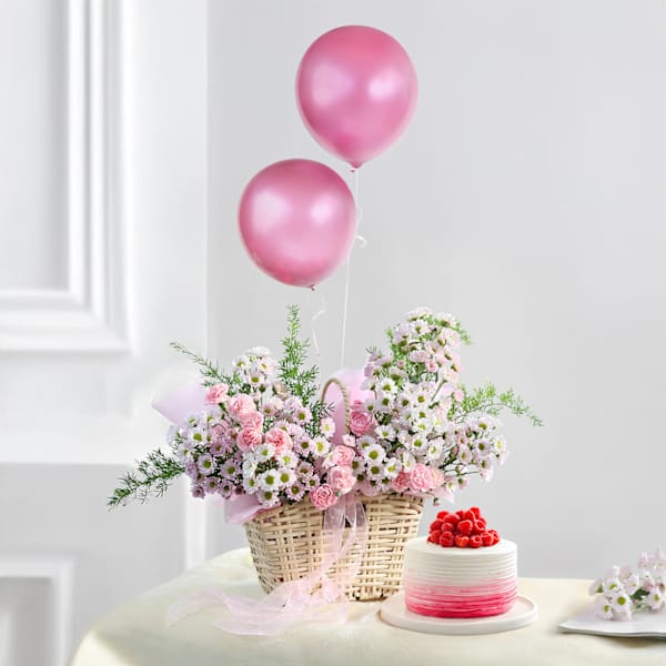 Enchanting Pink Santinis Balloons And Berrylicious Vanilla Velvet Sensation Combo