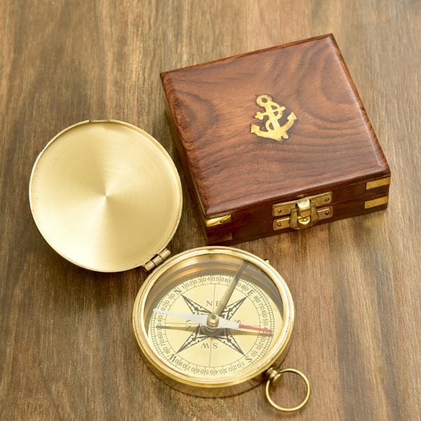 Engraved Robert Frost Poem Solid Brass Sundial Marine Compass In Sheesham Box