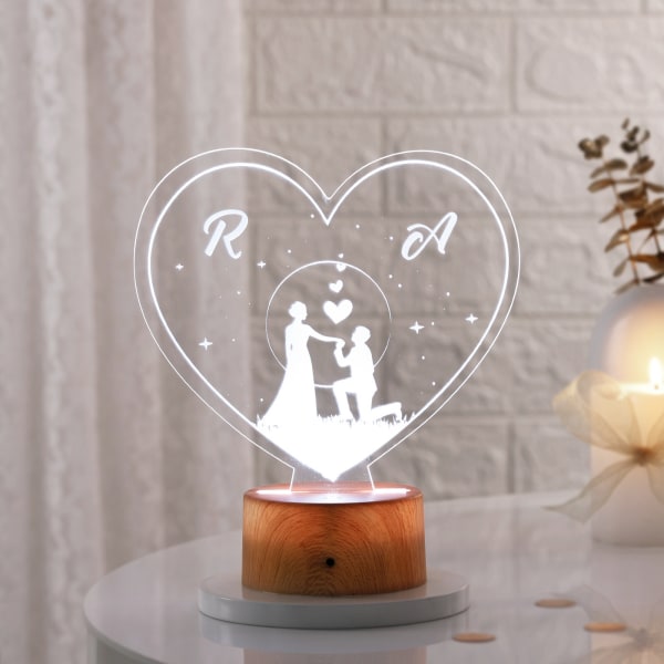 Evergreen Love Personalized LED Lamp - Wooden Finish Base