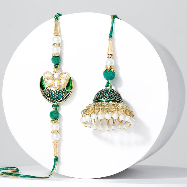 Exquisite Green Bhaiya Bhabhi Rakhi Set