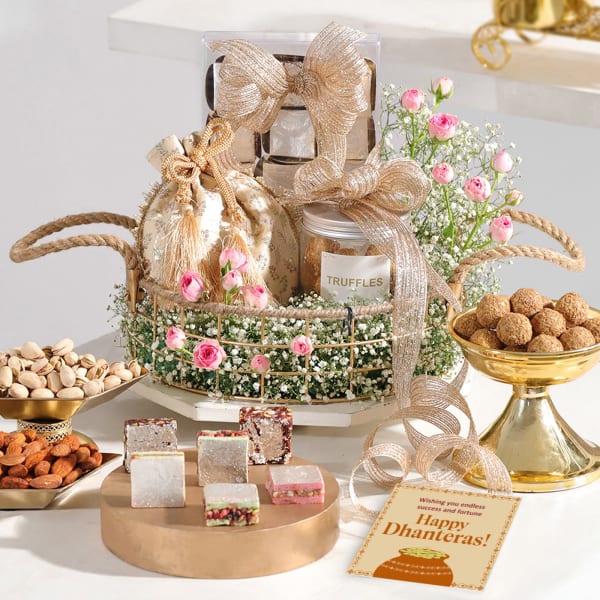 Exquisite Metal Basket Dhanteras Hamper