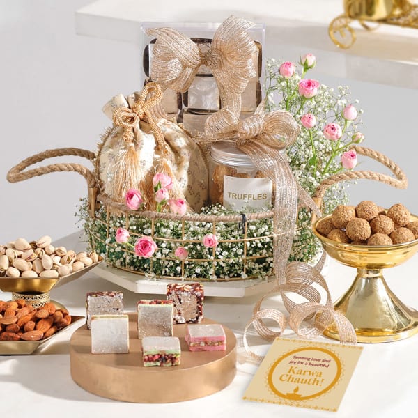 Exquisite Metal Basket Karwa Chauth Hamper