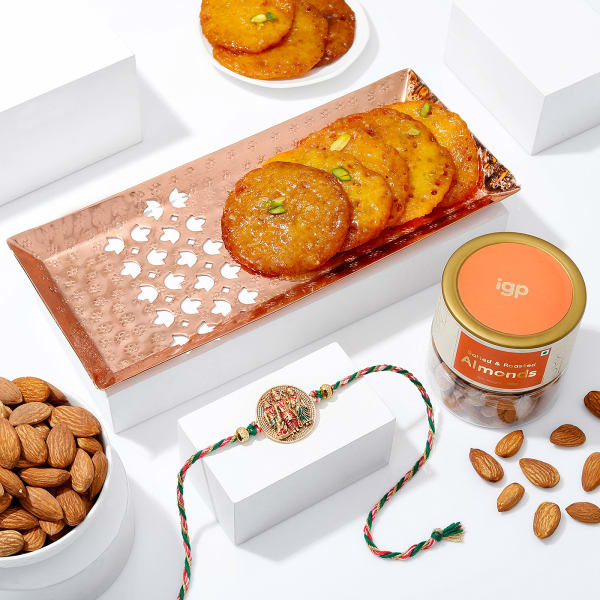 Exquisite Ram Darbar Rakhi With Metal Tray