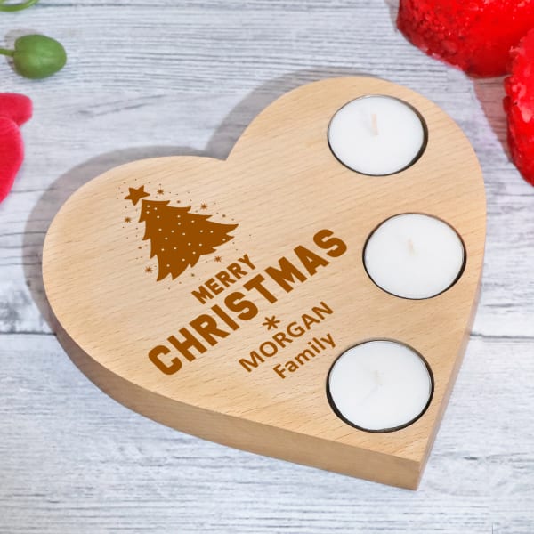 Family Xmas Personalized Wooden T-Light Holder