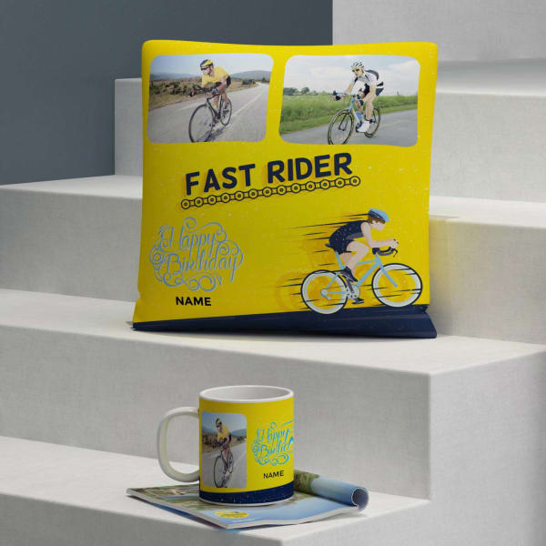 Fast Rider Personalized Birthday Cushion & Mug