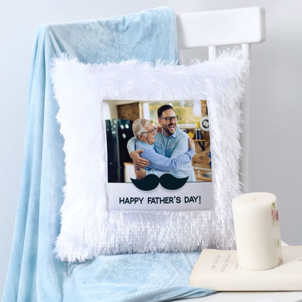 Father's Day Personalized Mustache LED Fur Cushion