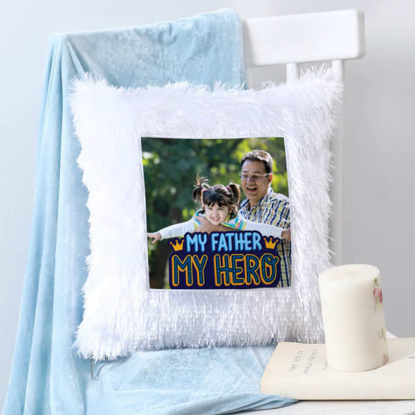 Father's Day Personalized My Father My Hero LED Fur Cushion