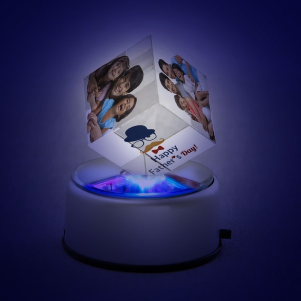 Father's Day Personalized Rotating Crystal Cube with LED