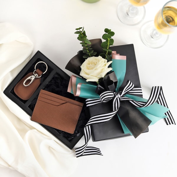 Father's Day Signature Card Holder And Keychain Gift Set