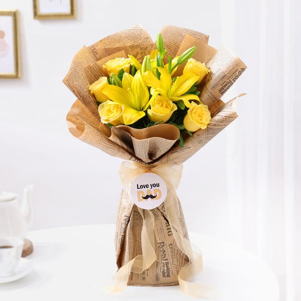 Fathers Day Yellow Rose And Lilly Bouquet