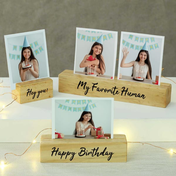 Favourite Human Personalized Wooden Photo Stand (Set of 3)