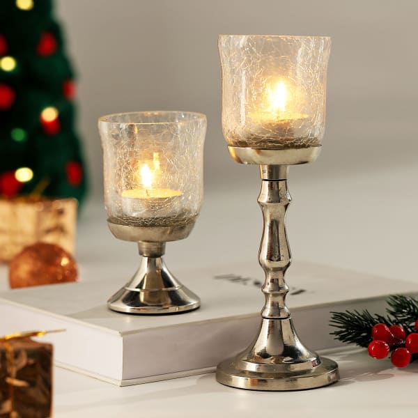Festive Glass T-Light/Candle Stand (Set of 2)