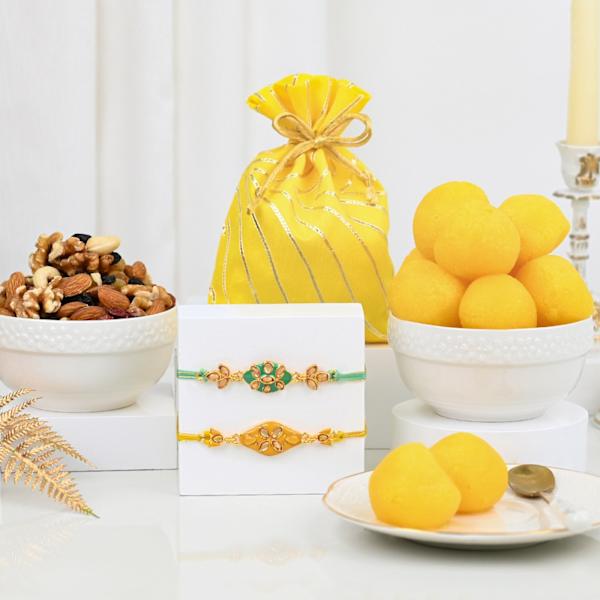 Festive Kundan Charm Rakhi Gift Hamper