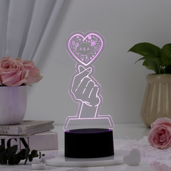 Finger Heart Personalized Black Base LED Lamp
