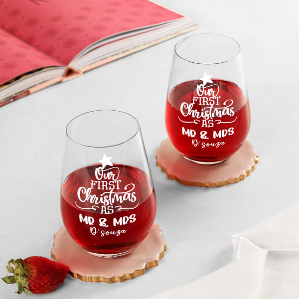 First Christmas Together Personalized Glass - Set Of 2