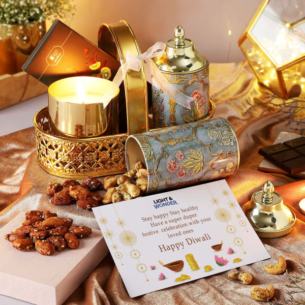 Flavoured Dry Fruits And Candle Diwali Hamper - Customized With Logo