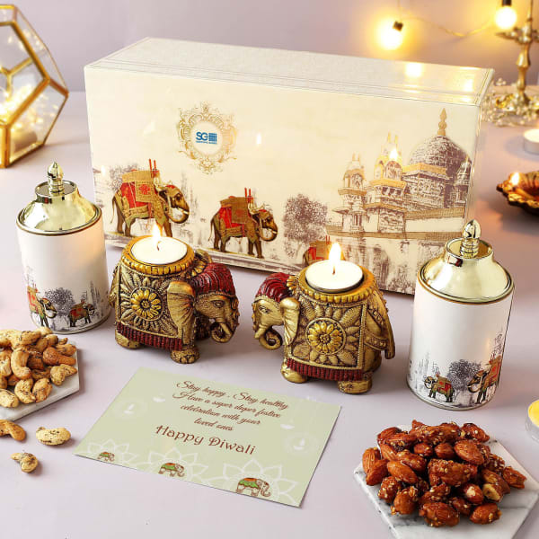 Flavoured Dry Fruits With T-Light Holders Hamper - Customized With Logo