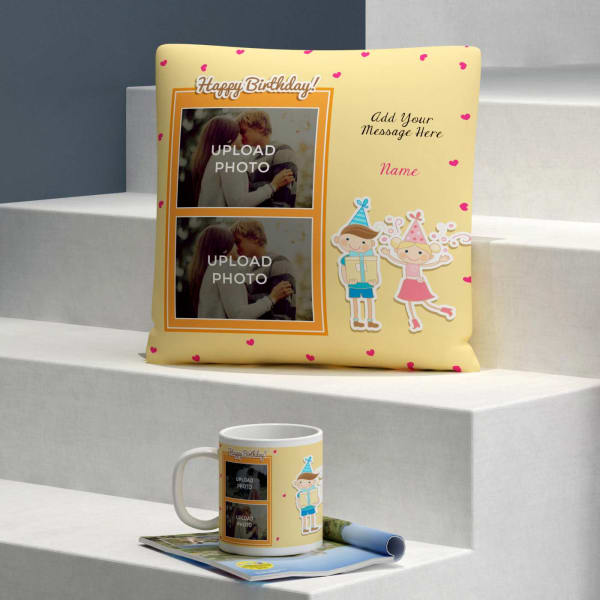 Floating Hearts Personalized Birthday Cushion & Mug